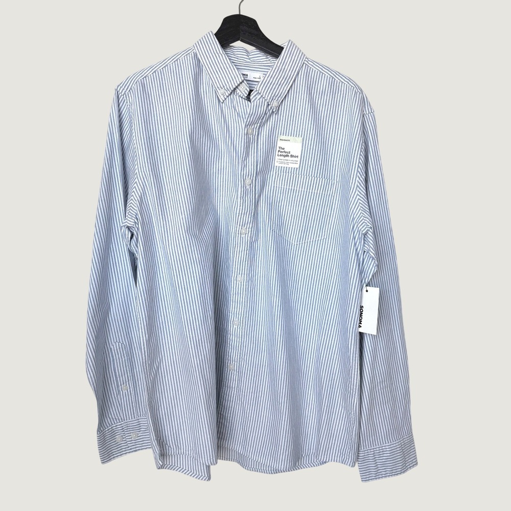 Sonoma Goods For Life Mens Blue White Striped Perfect Length Shirt L NWT
